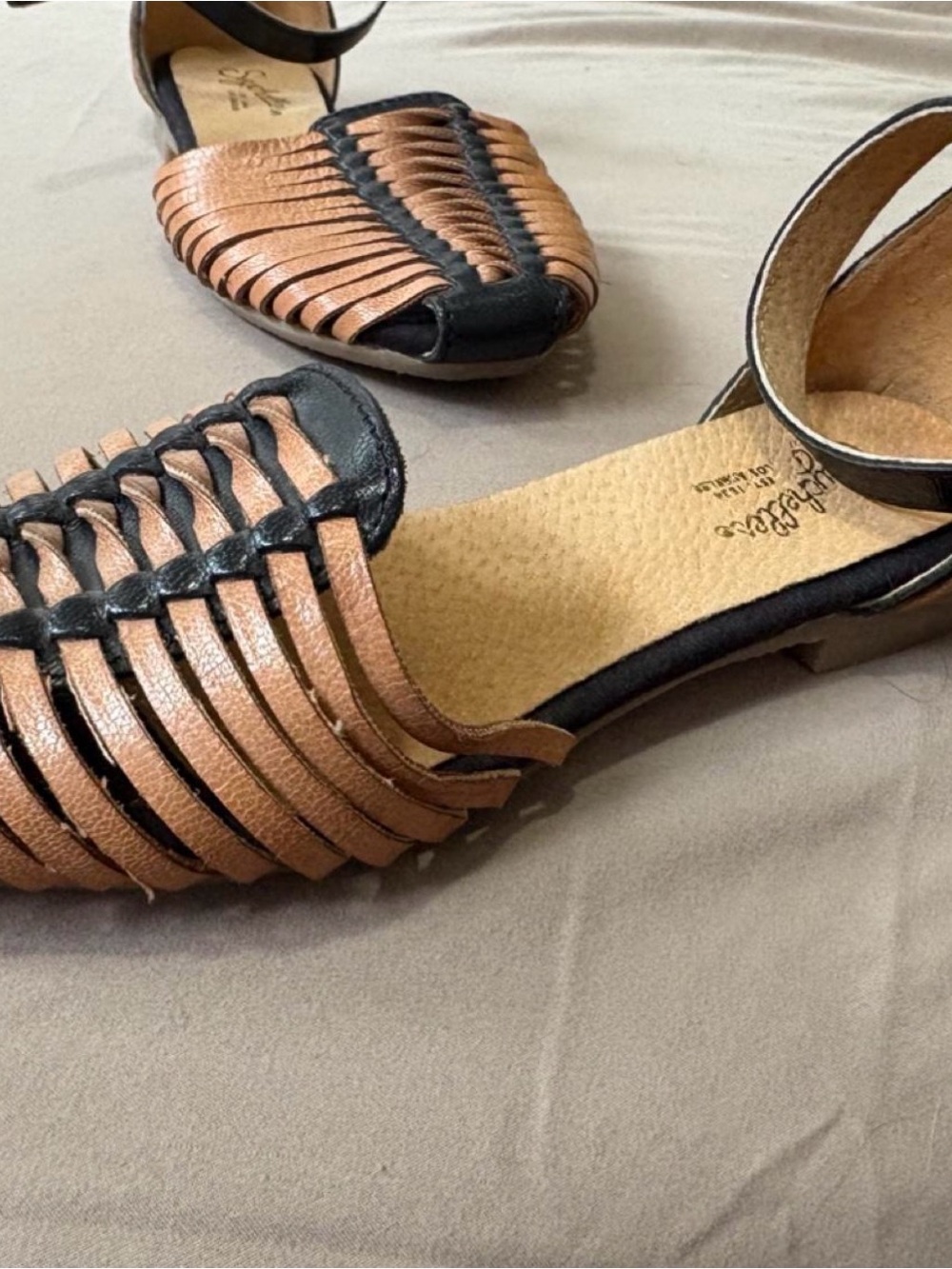 Seychelles Tan and Black Woven Ankle-Strap Sandals - Picture 4 of 4